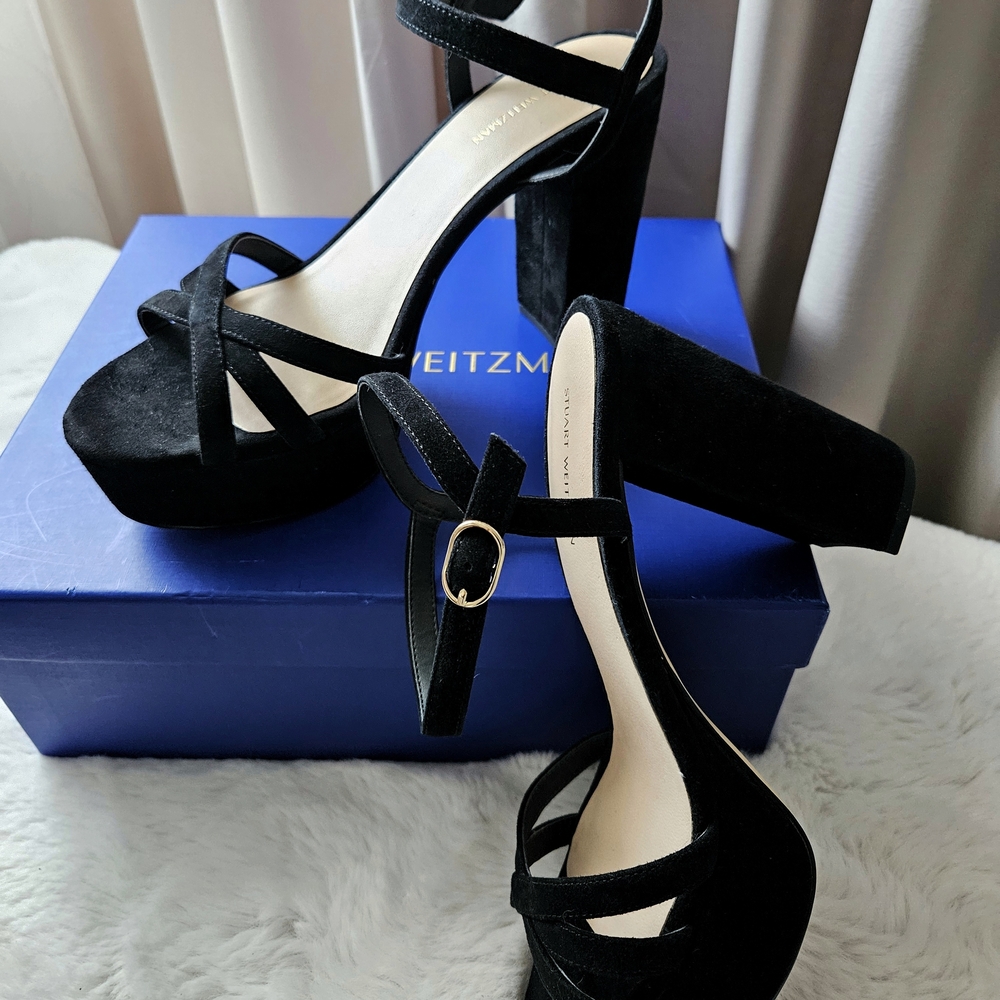 Stuart Weitzman Black Suede Platform Heels